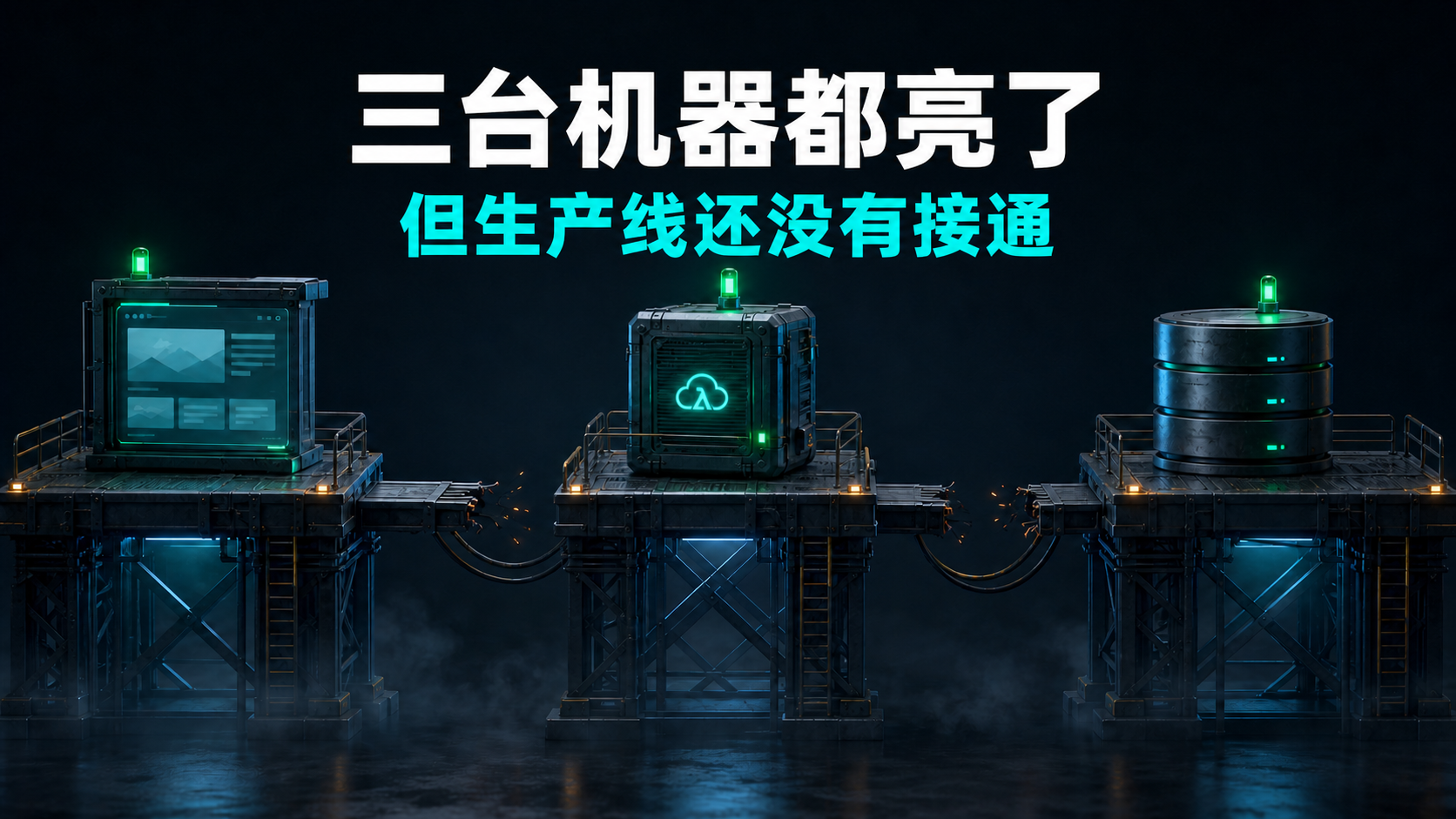 三个工具各自亮灯但尚未连成生产线
